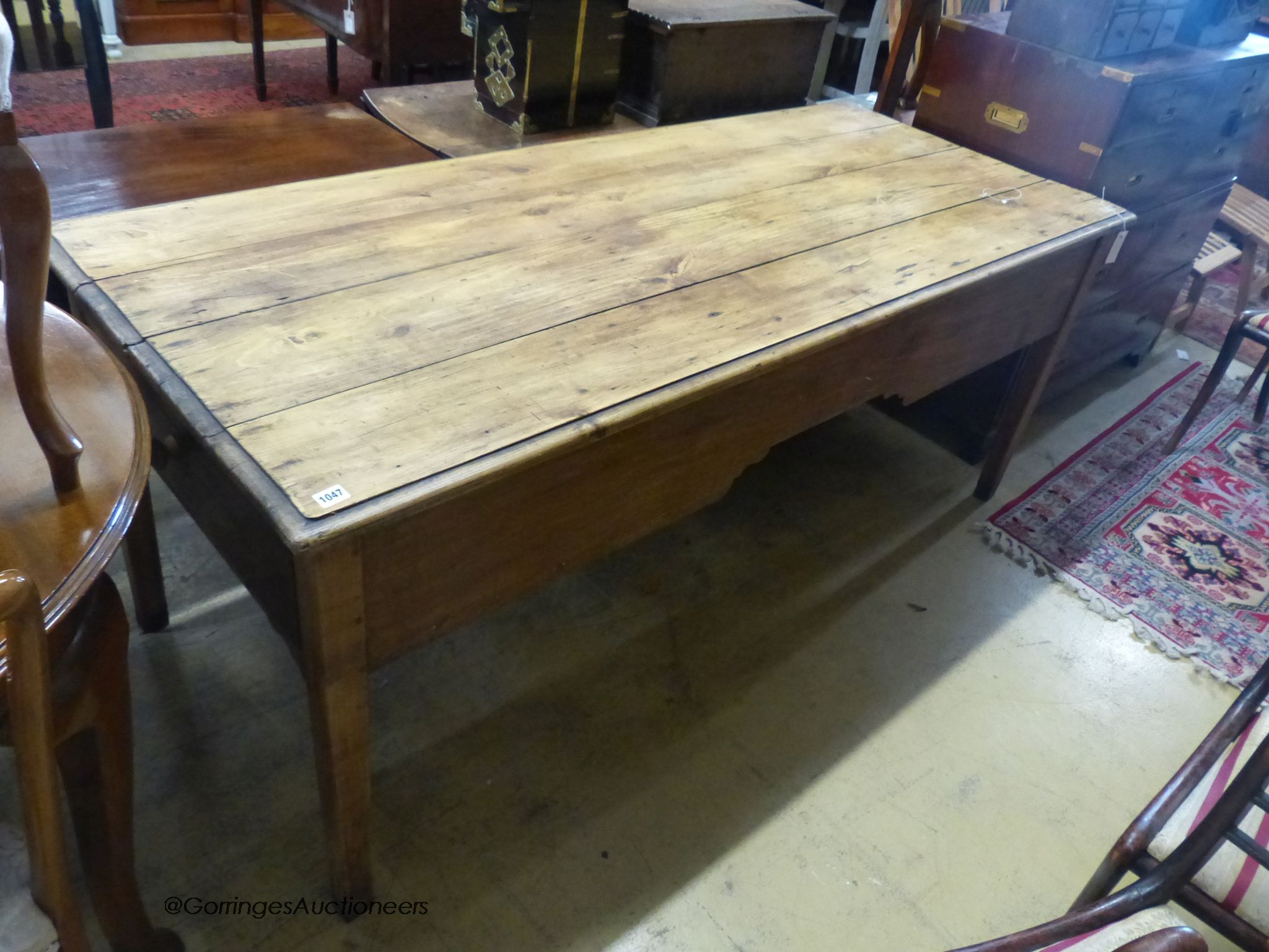 A 19th century French fruitwood kitchen table, length 190cm, depth 80cm, height 76cm